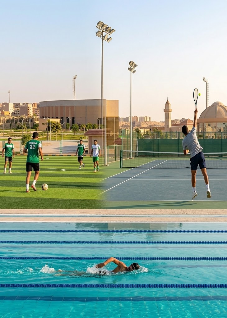 النشاط الرياضي — ملاعب وسباحة وتنس